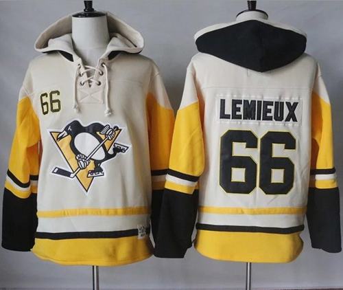 Penguins #66 Mario Lemieux Cream/Gold Sawyer Hooded Sweatshirt Stitched NHL Jersey - Click Image to Close